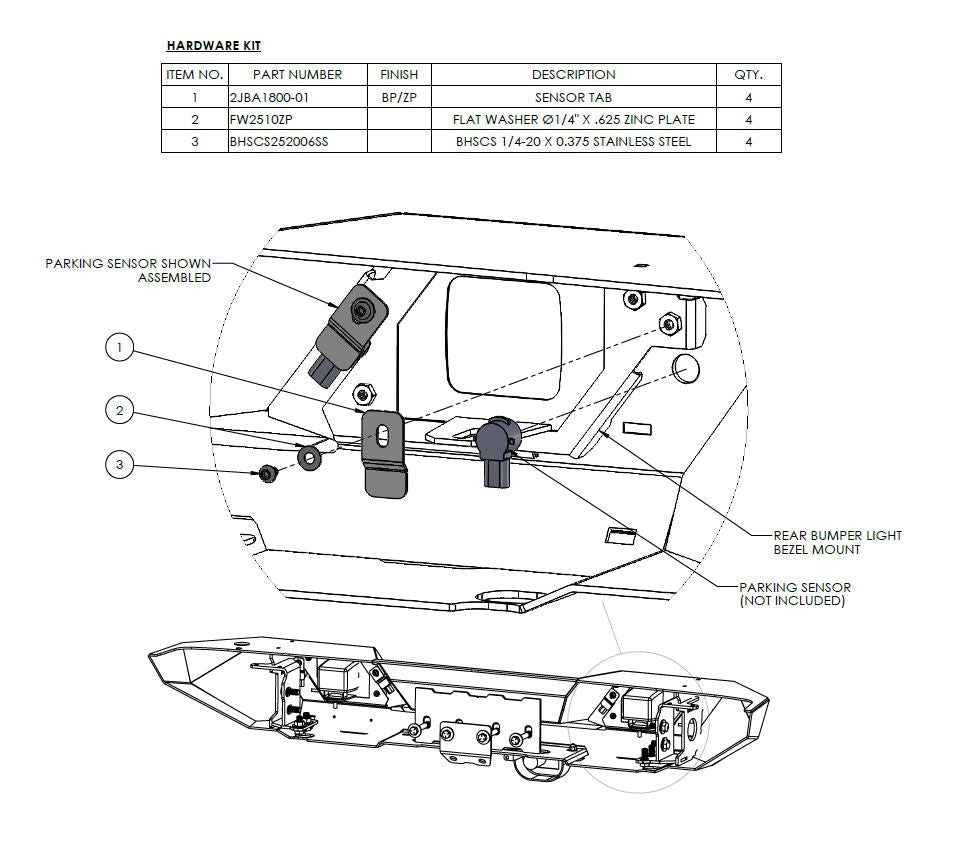 JL Rear Bumper Parking Sensor Mounting Kit