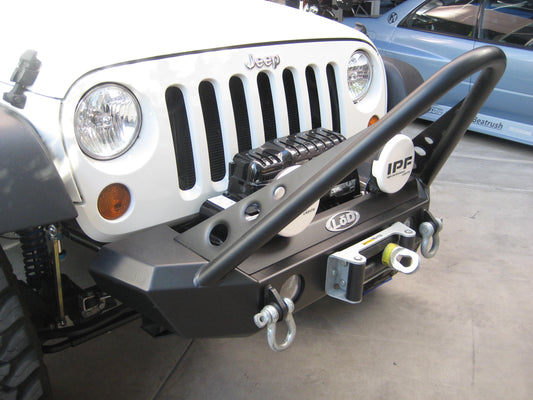 JK Signature Series Shorty Front Bumper, w / Stinger Guard, Setup For Warn Power Plant Winch only